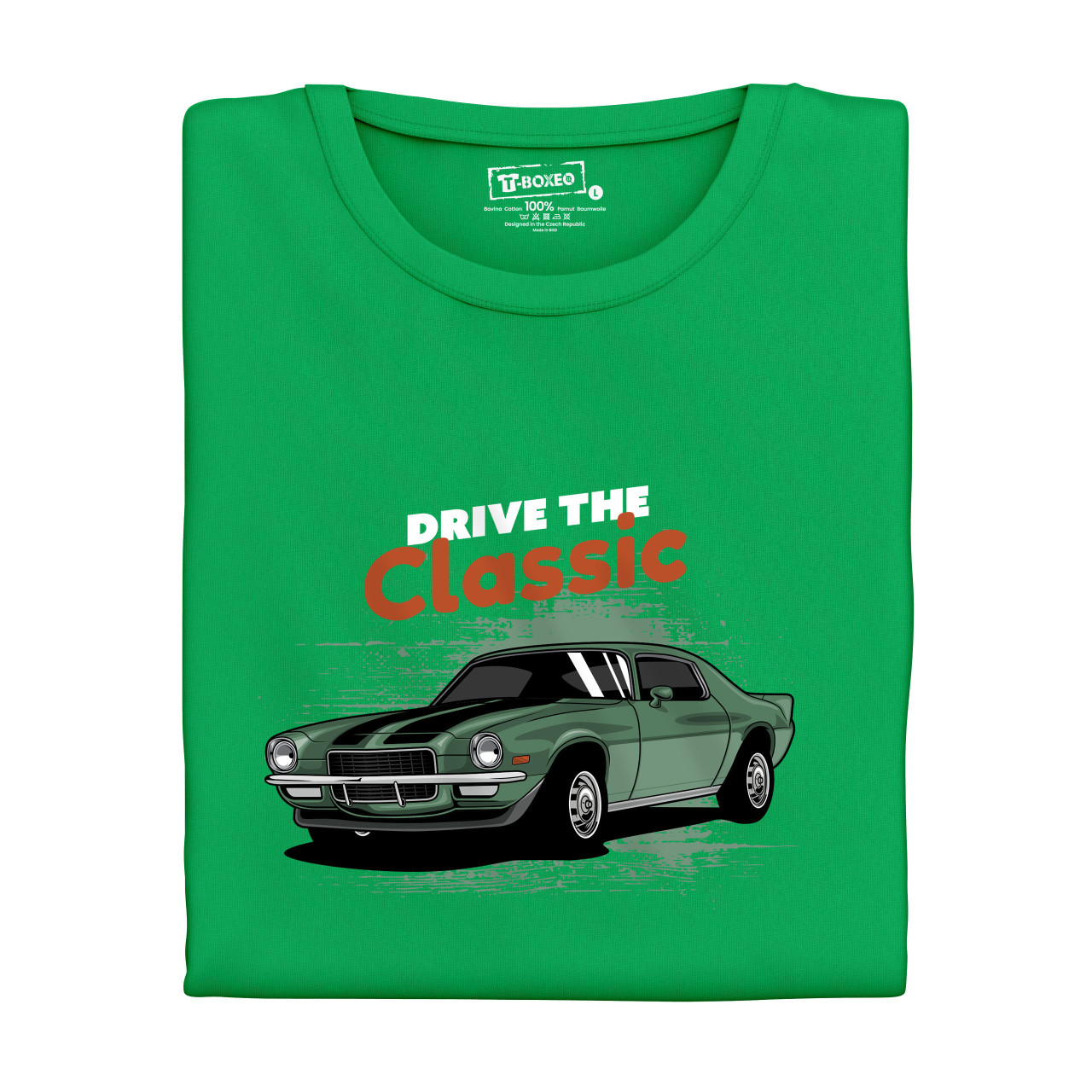 Pánské tričko s potiskem “Ride the Classic, zelený Mustang"