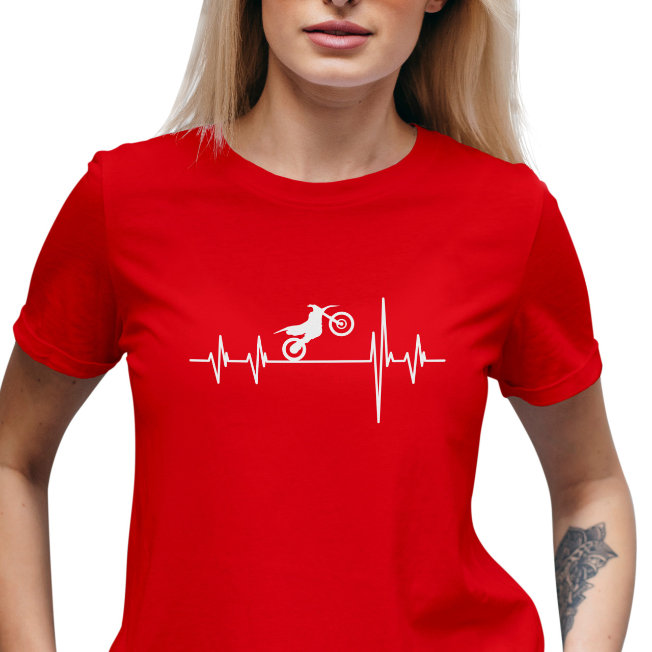 Dámské tričko s potiskem "Srdeční tep Terénní motorka "
