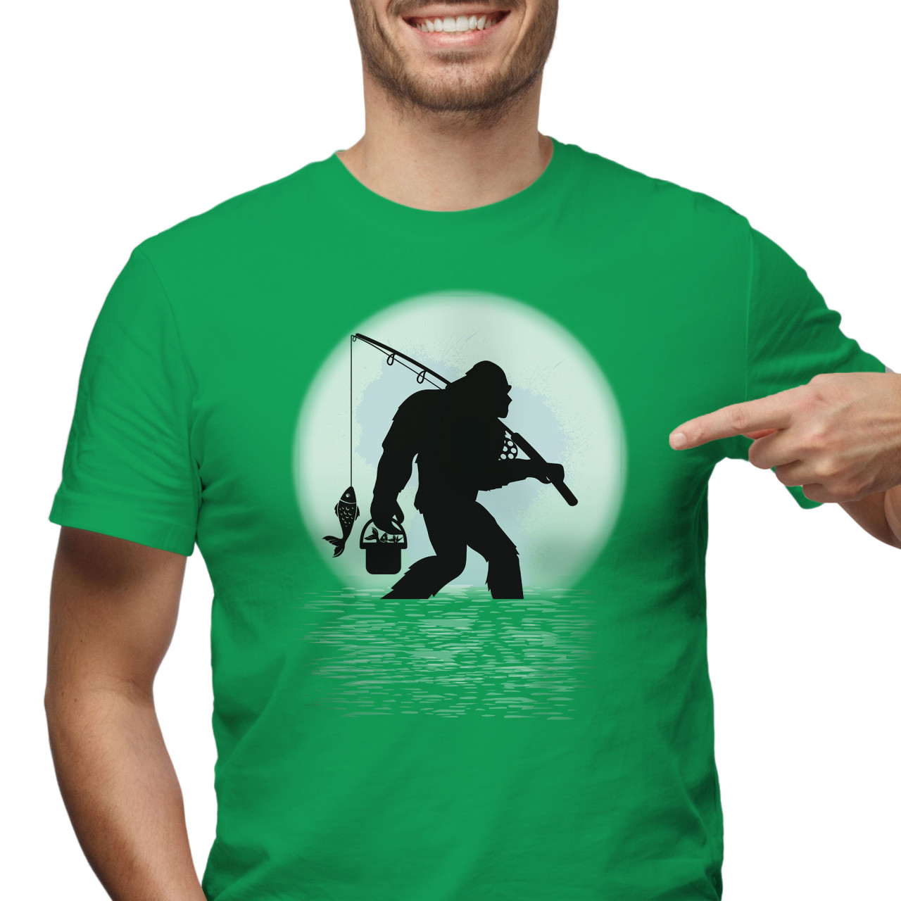Pánské tričko s potiskem “Yeti na rybách”