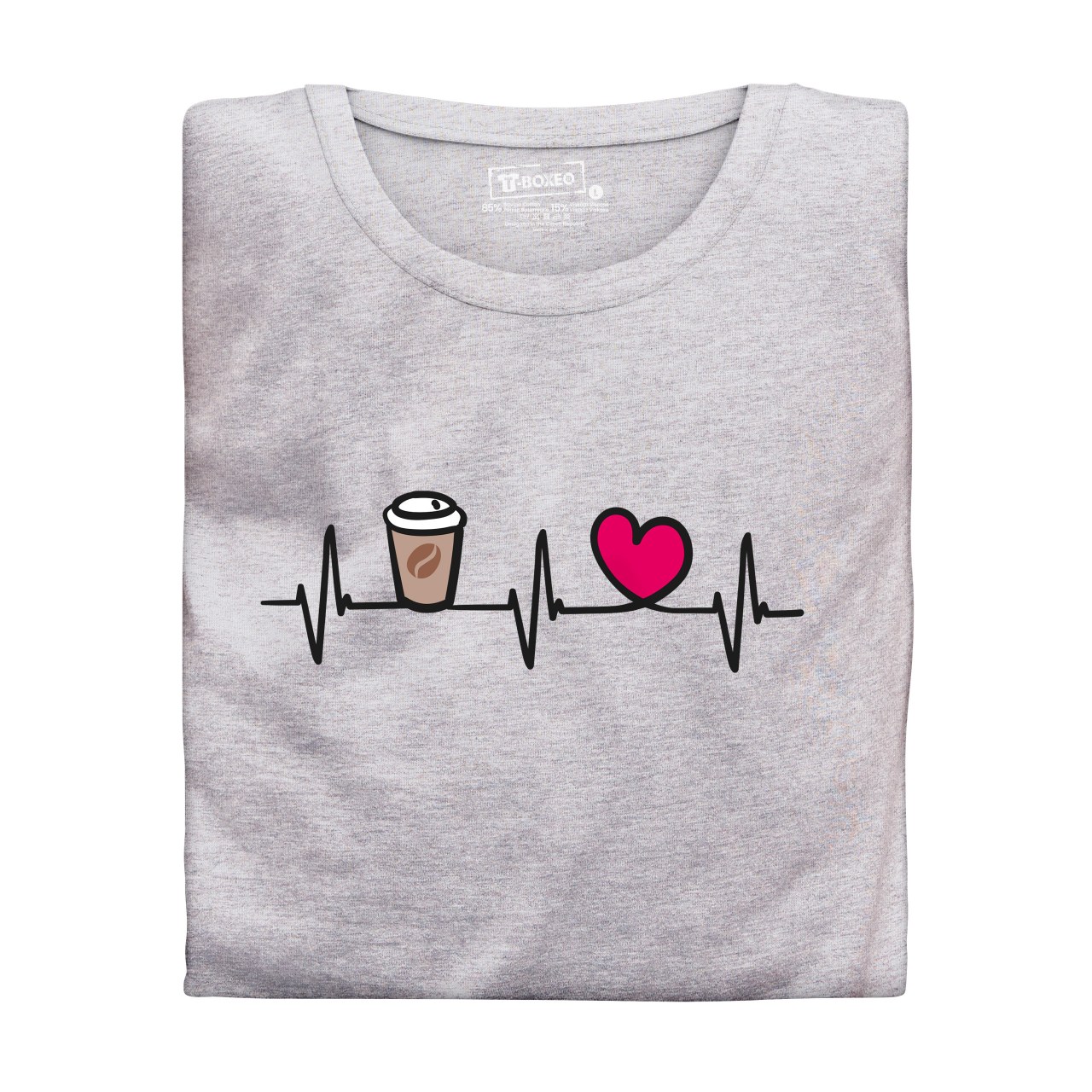 Dámské tričko s potiskem “Tlukot srdce – káva to go”