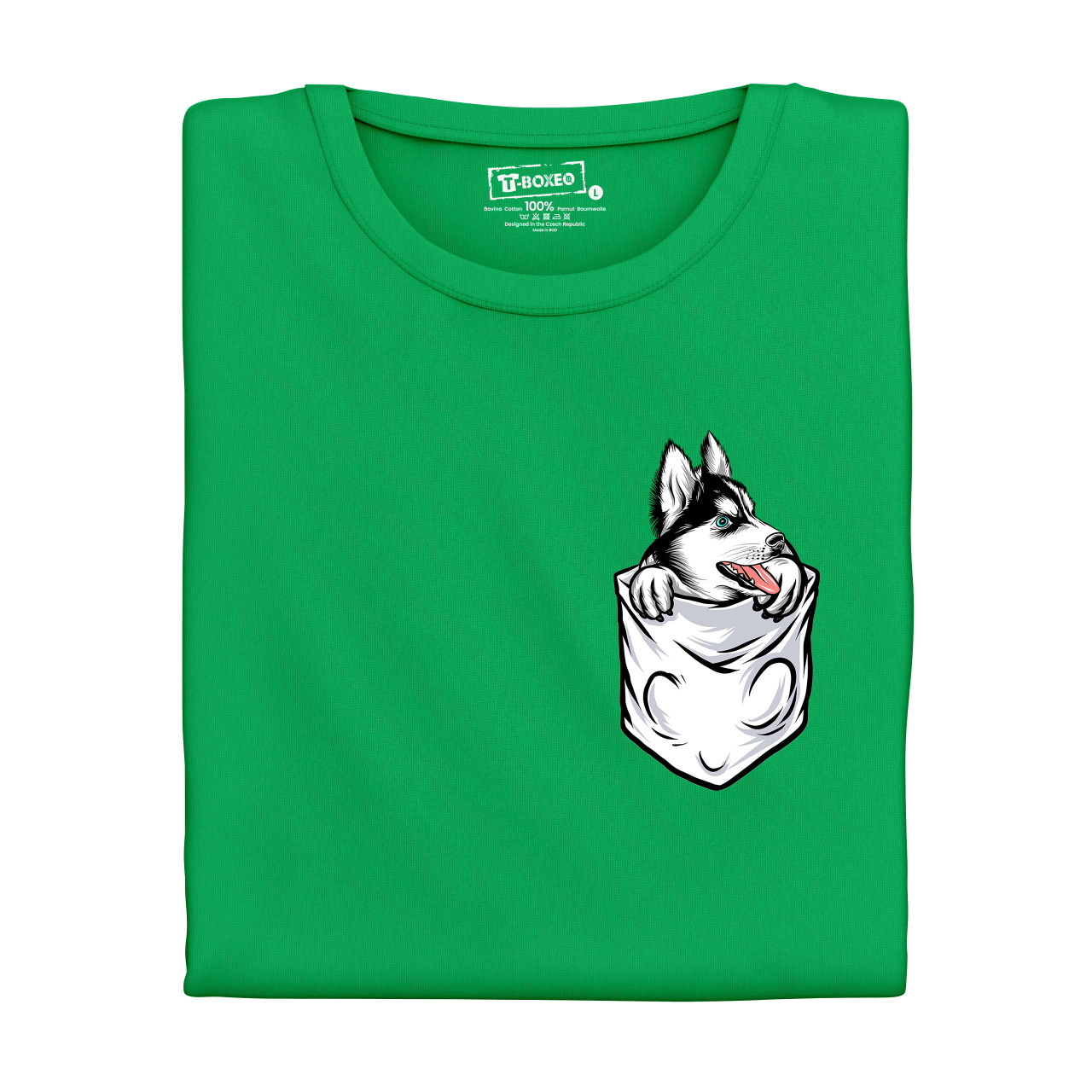 Dámské tričko s potiskem "Husky v kapsičce"