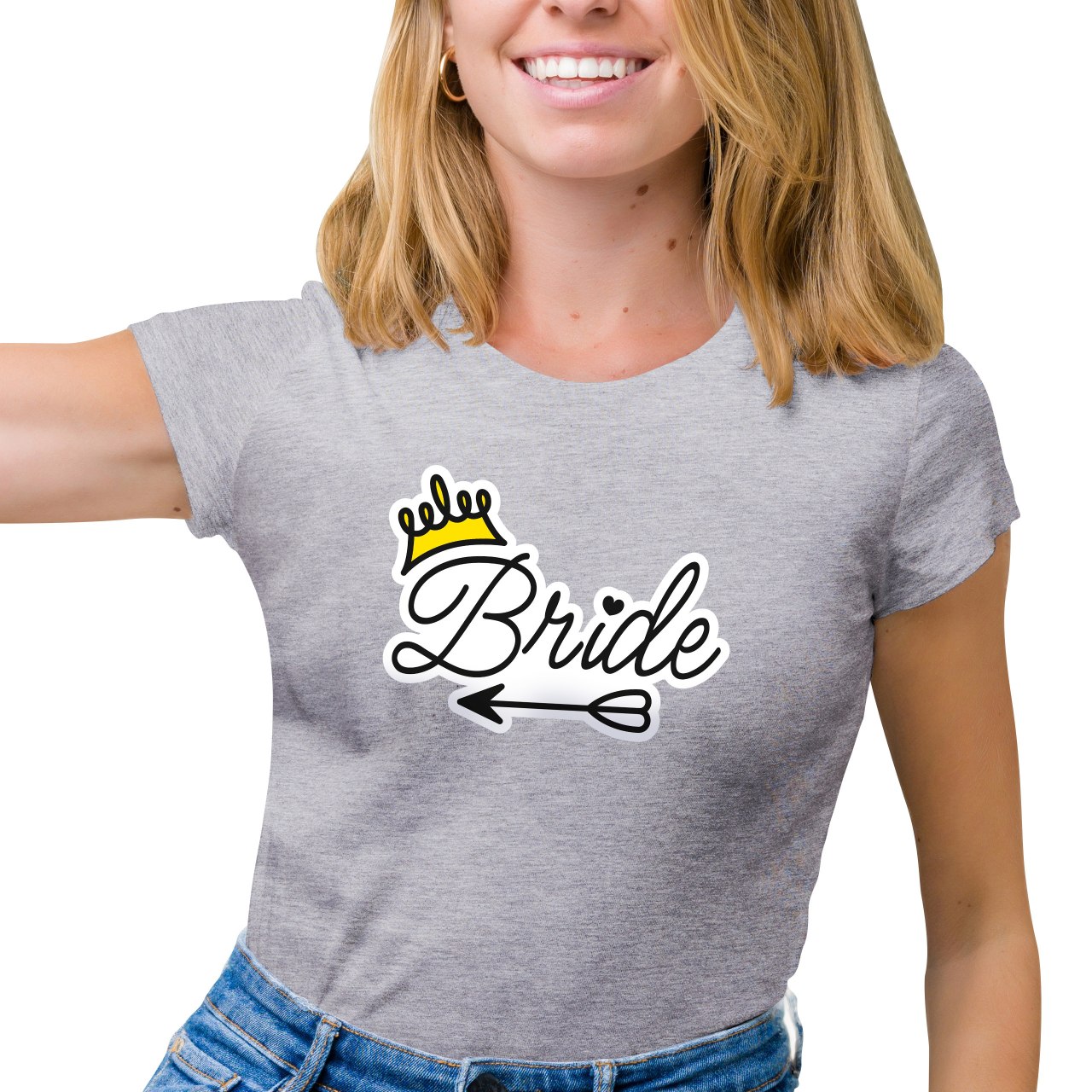 Dámské tričko s potiskem “Bride, s šípem a korunkou”