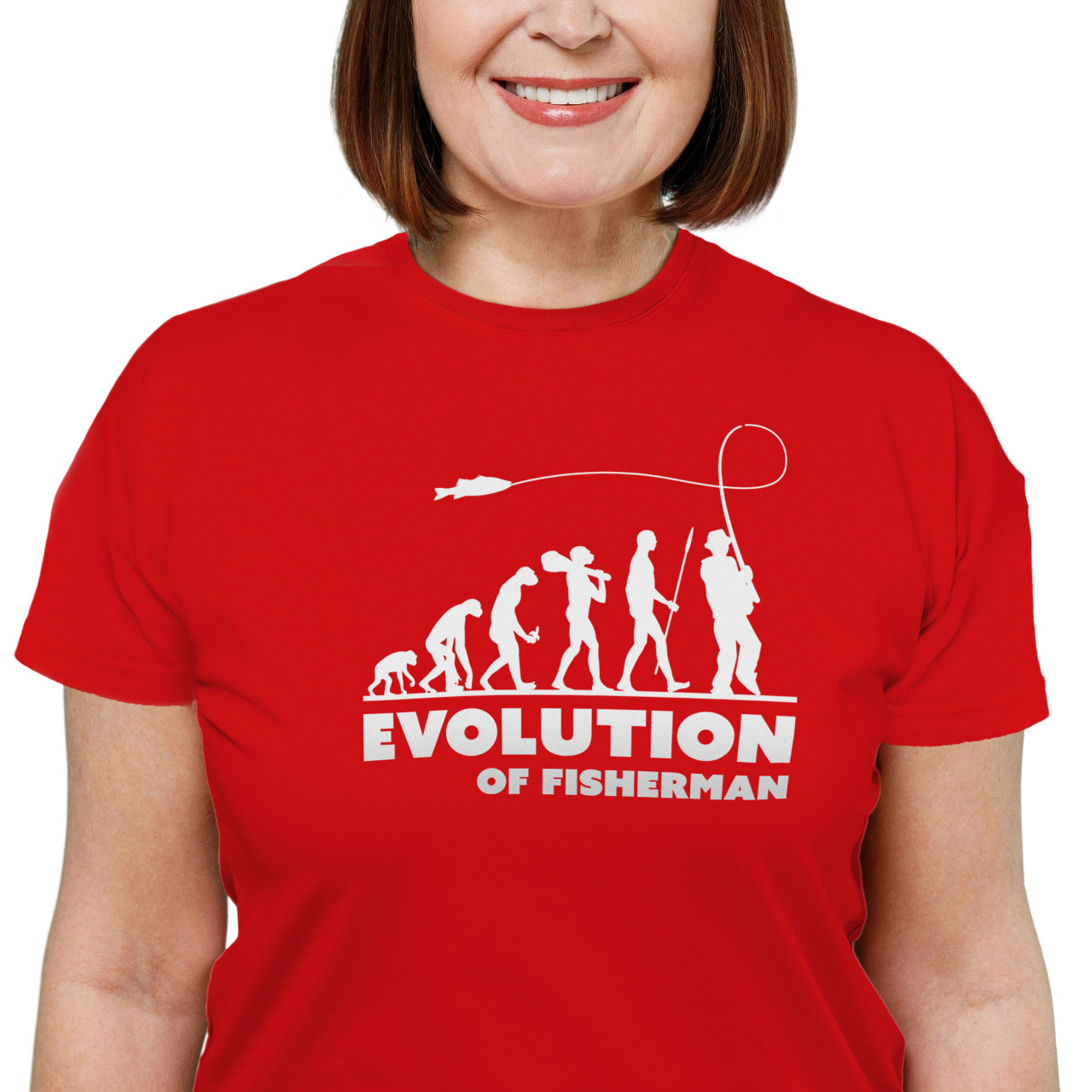Dámské tričko s potiskem "Evoluce Rybářky"