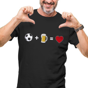 Herren-T-Shirt mit Aufdruck "⚽ + 🍺 = ❤️"