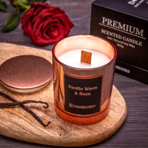 Premium-Kerze mit Holzdocht und intensivem Duft - Rose & Vanille 200 g