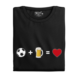 Herren-T-Shirt mit Aufdruck "⚽ + 🍺 = ❤️"