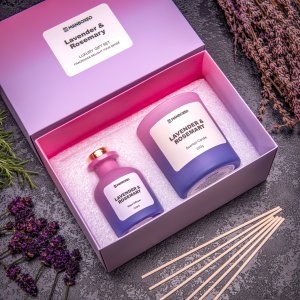 Exklusives Geschenkset aus Duftkerzen und Aroma-Diffusor mit intensivem Duft – Levander & Rosmarin