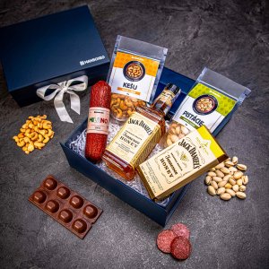 Giftboxeo Geschenkbox (royal blue) - Mit Whisky Jack Daniel's Honey